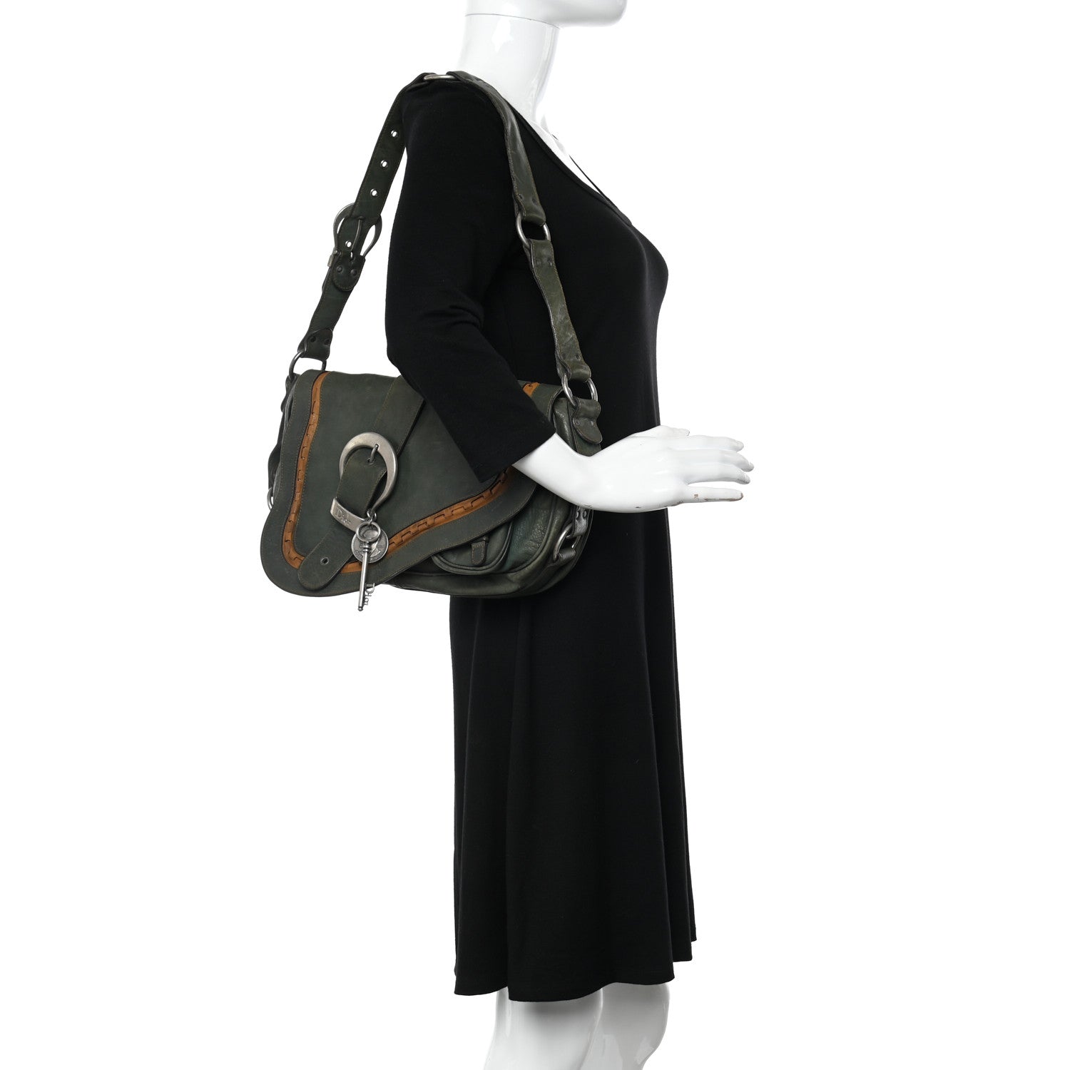 Christian Dior Calfskin Medium Gaucho Double Saddle Bag Green 2 of 19