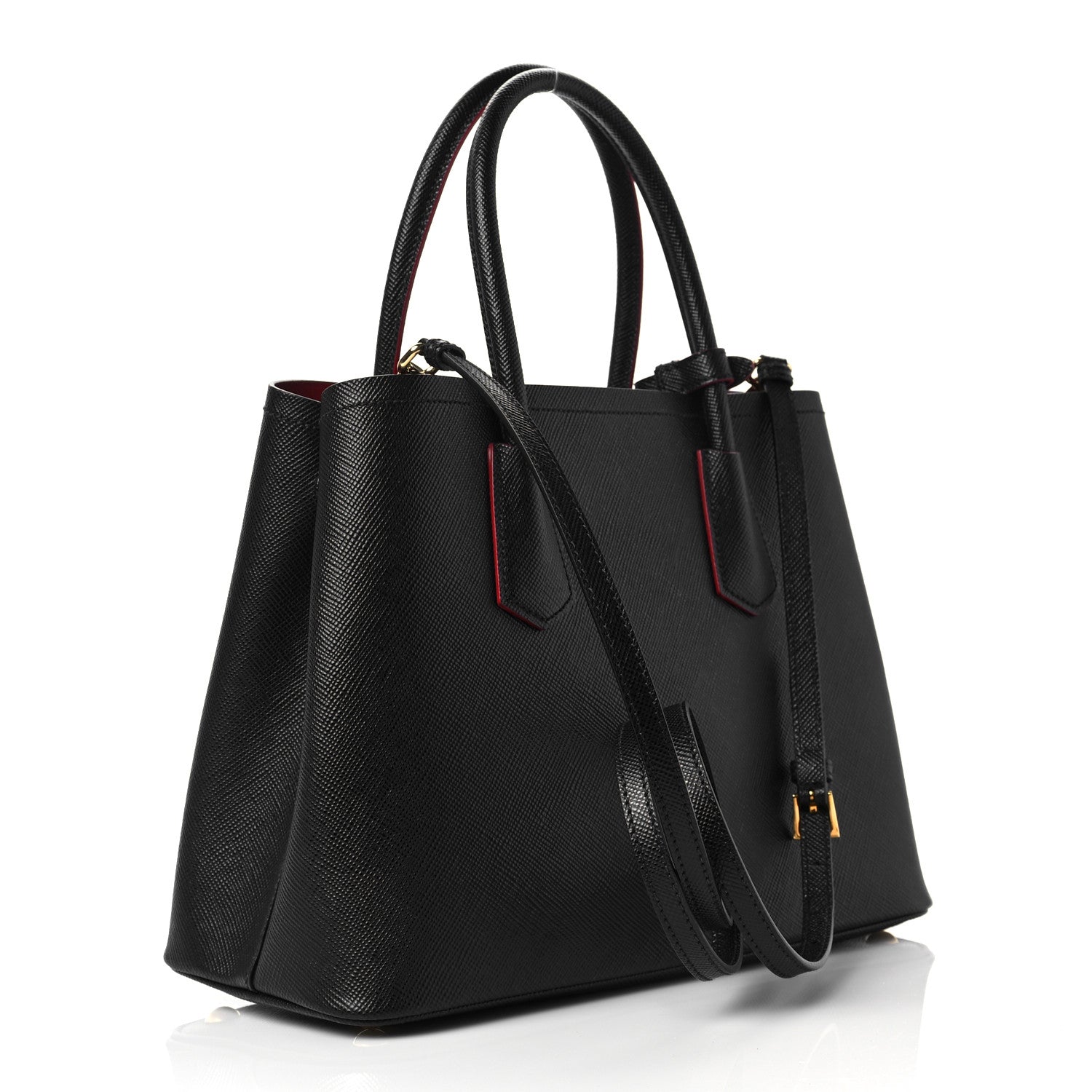 Prada Saffiano Cuir Small Double Bag Black Fuoco 3 of 6