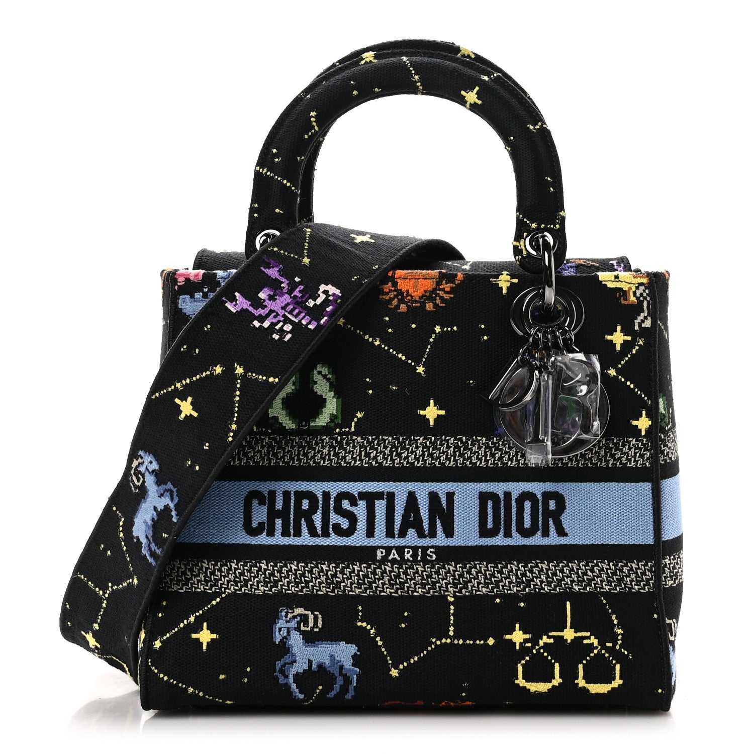 Christian Dior Canvas Pixel Zodiac Embroidered Medium Lady D