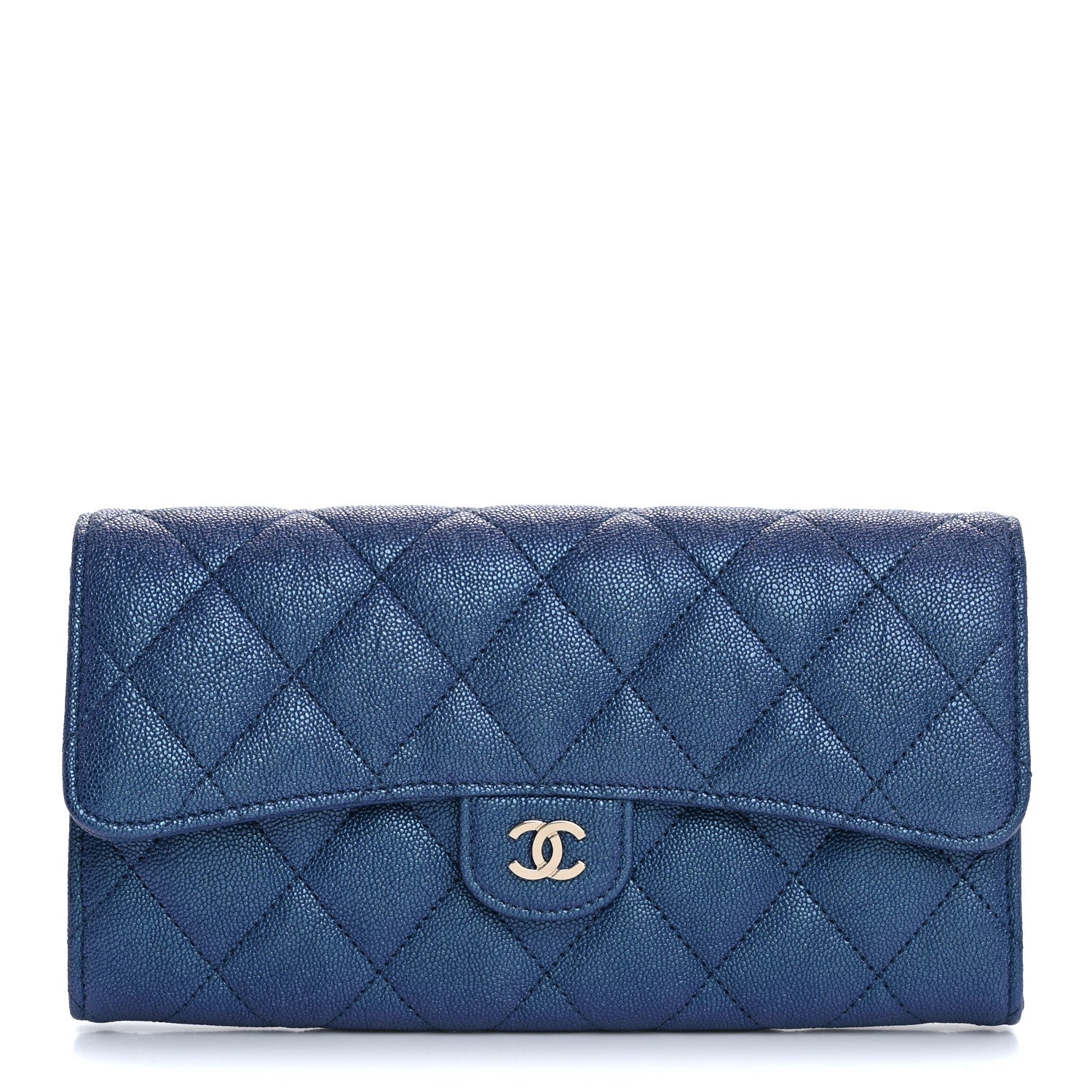 Chanel Iridescent Caviar Quilted Large Gusset Flap Wallet Dark Blue 1 of 9