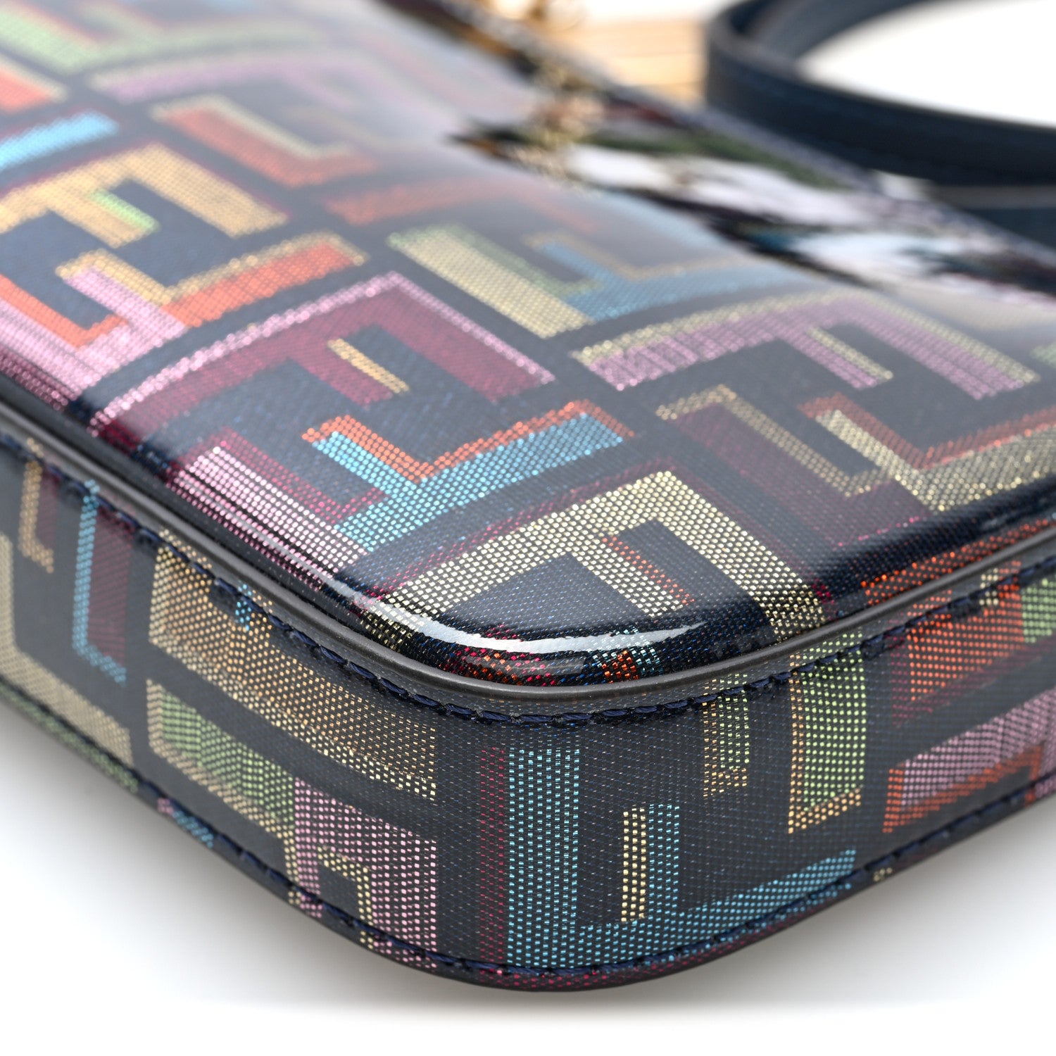 Fendi Zucca Vitrified Lurex Baguette Pouch Multicolor Blue Abyss Soft Gold 9 of 9