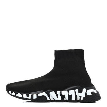 Balenciaga Neoprene Knit Womens Speed Graffiti Sneakers 38 Black White 1 of 4