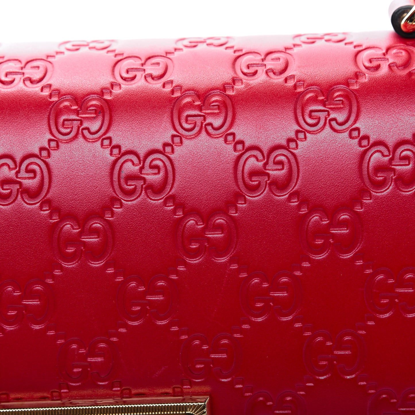 Guccissima Signature Medium Padlock Top Handle Bag Hibiscus Red
