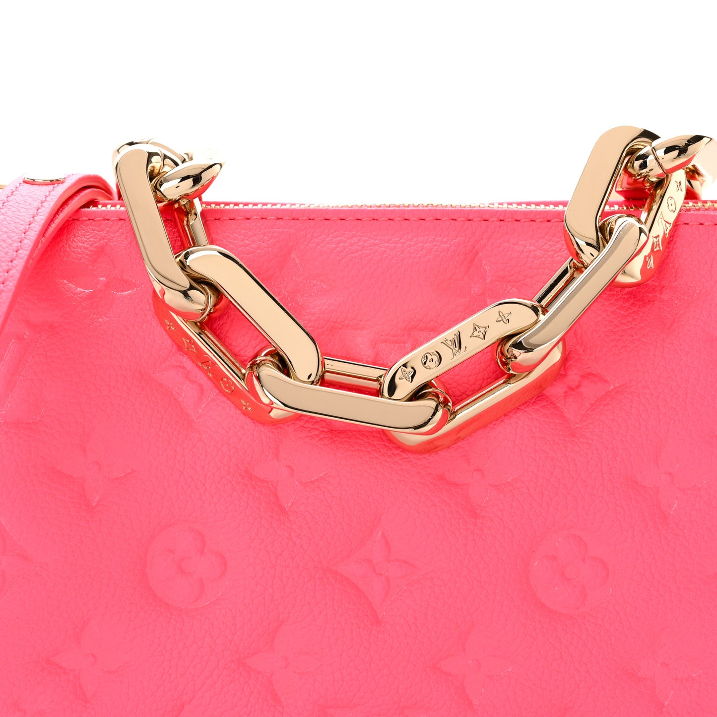 Calfskin Embossed Monogram Coussin BB Rose Fluo