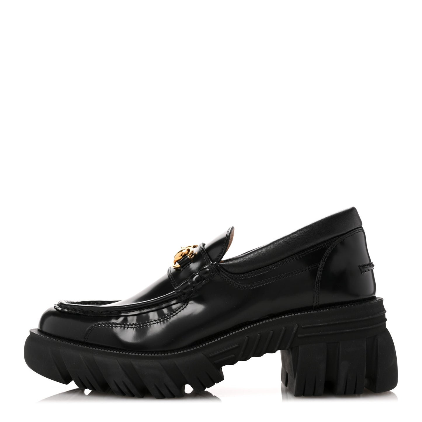 Magnum Calfskin Nappa Samoa Womens Horsebit Platform Chunky Lug Sole 40mm Loafers 41 Black