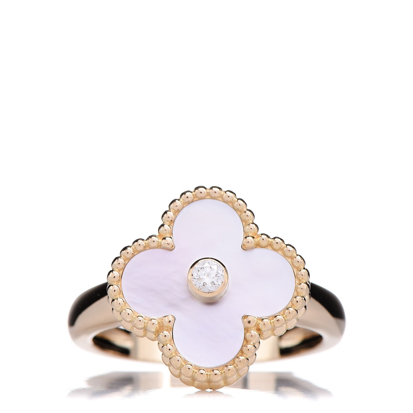 18K Yellow Gold Diamond Mother of Pearl Vintage Alhambra Ring 54 6.75