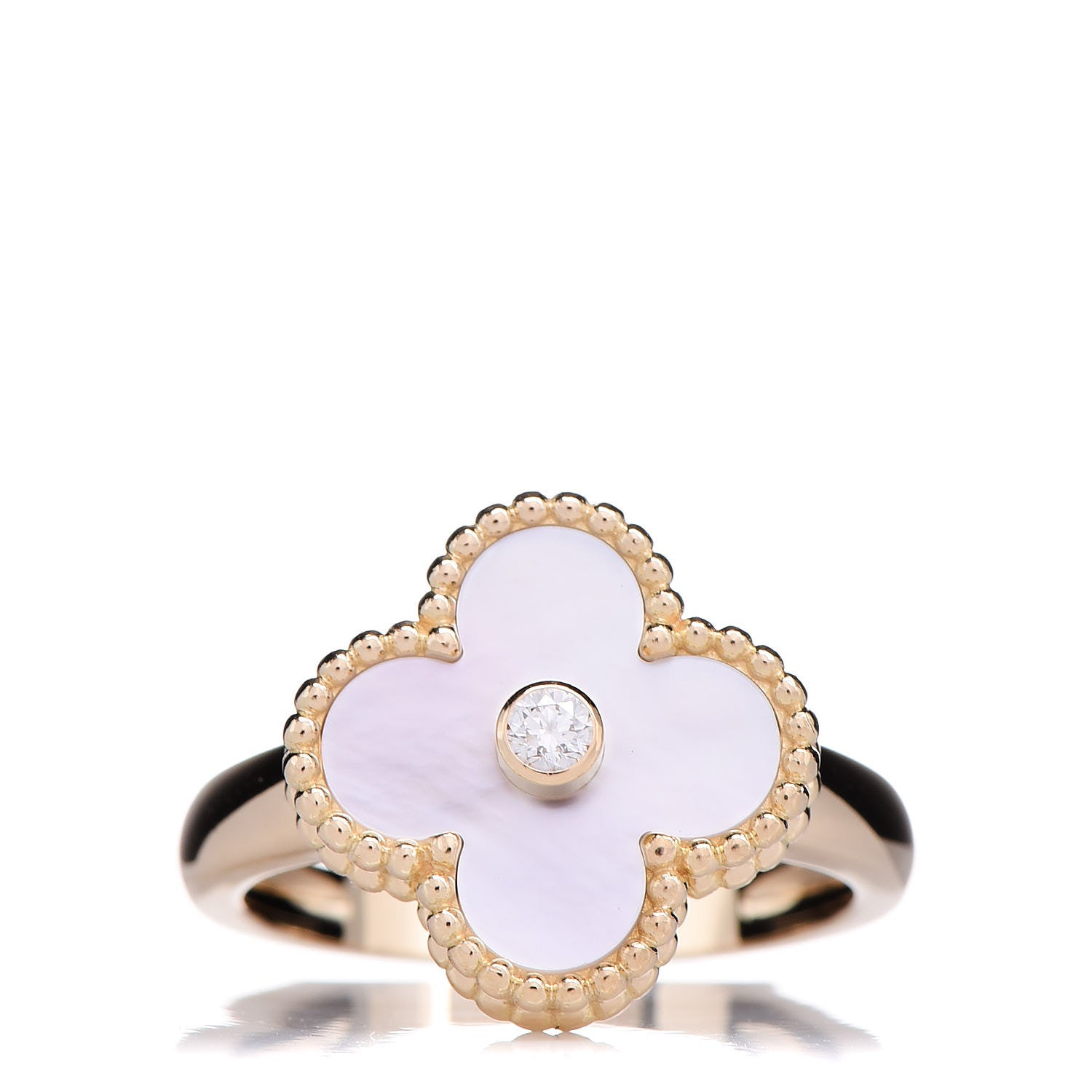 Van Cleef & Arpels 18K Yellow Gold Diamond Mother of Pearl Vintage Alhambra Ring 54 6.75 1 of 6