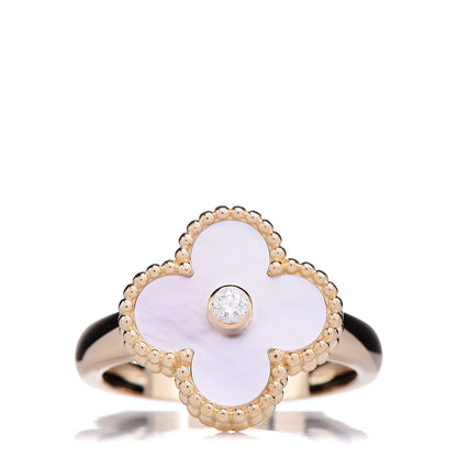 Van Cleef & Arpels 18K Yellow Gold Diamond Mother of Pearl Vintage Alhambra Ring 54 6.75 1 of 6