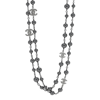 Chanel Crystal Pearl Beaded CC Long Necklace Ruthenium 1 of 4