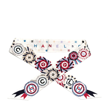 Chanel Silk CC Slim Bandeau Scarf White Multicolor 1 of 3