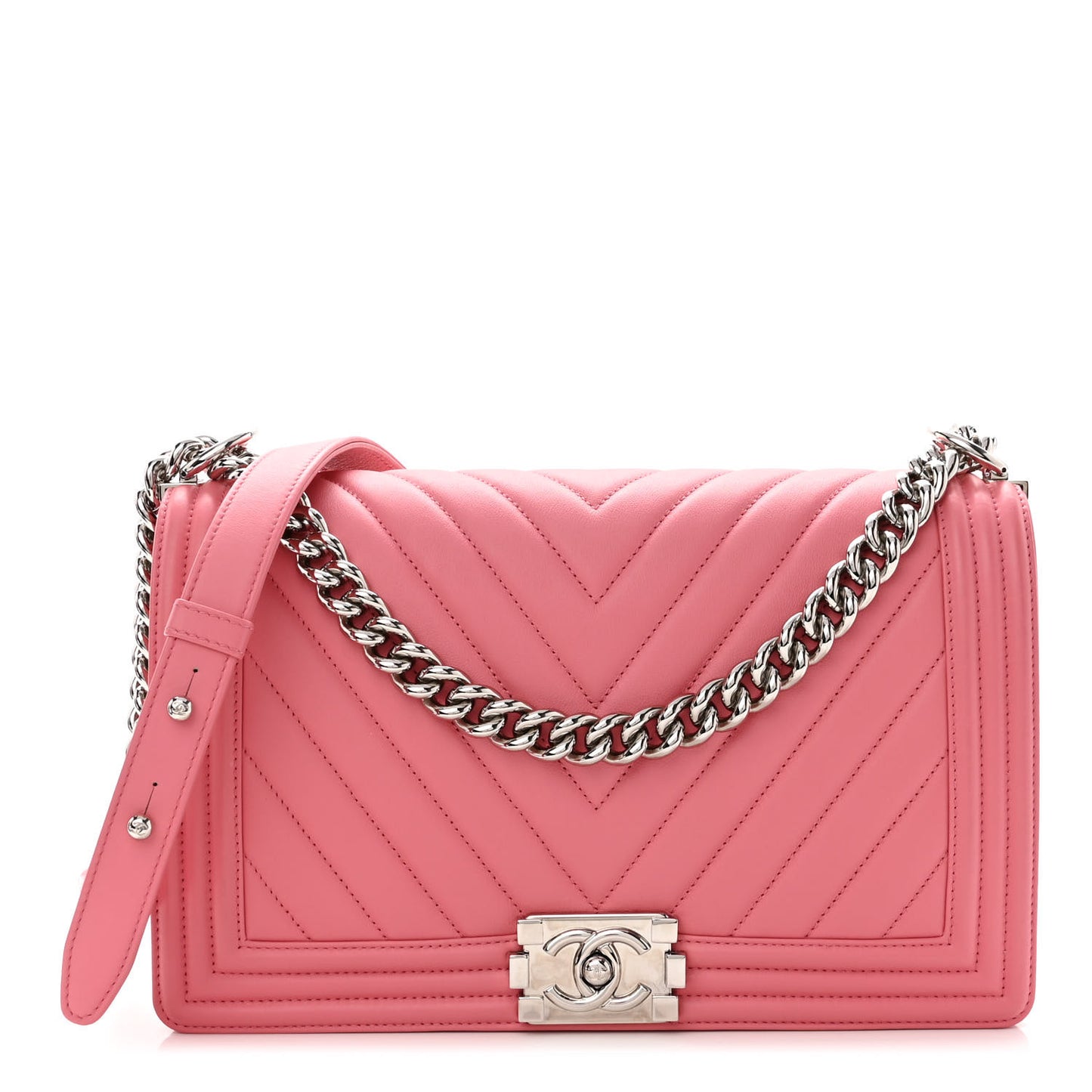 Calfskin Chevron Quilted New Medium Boy Flap Pink