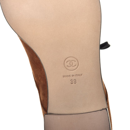 Chanel Suede Patent Cap Toe CC Boots 39 Beige Black 6 of 9