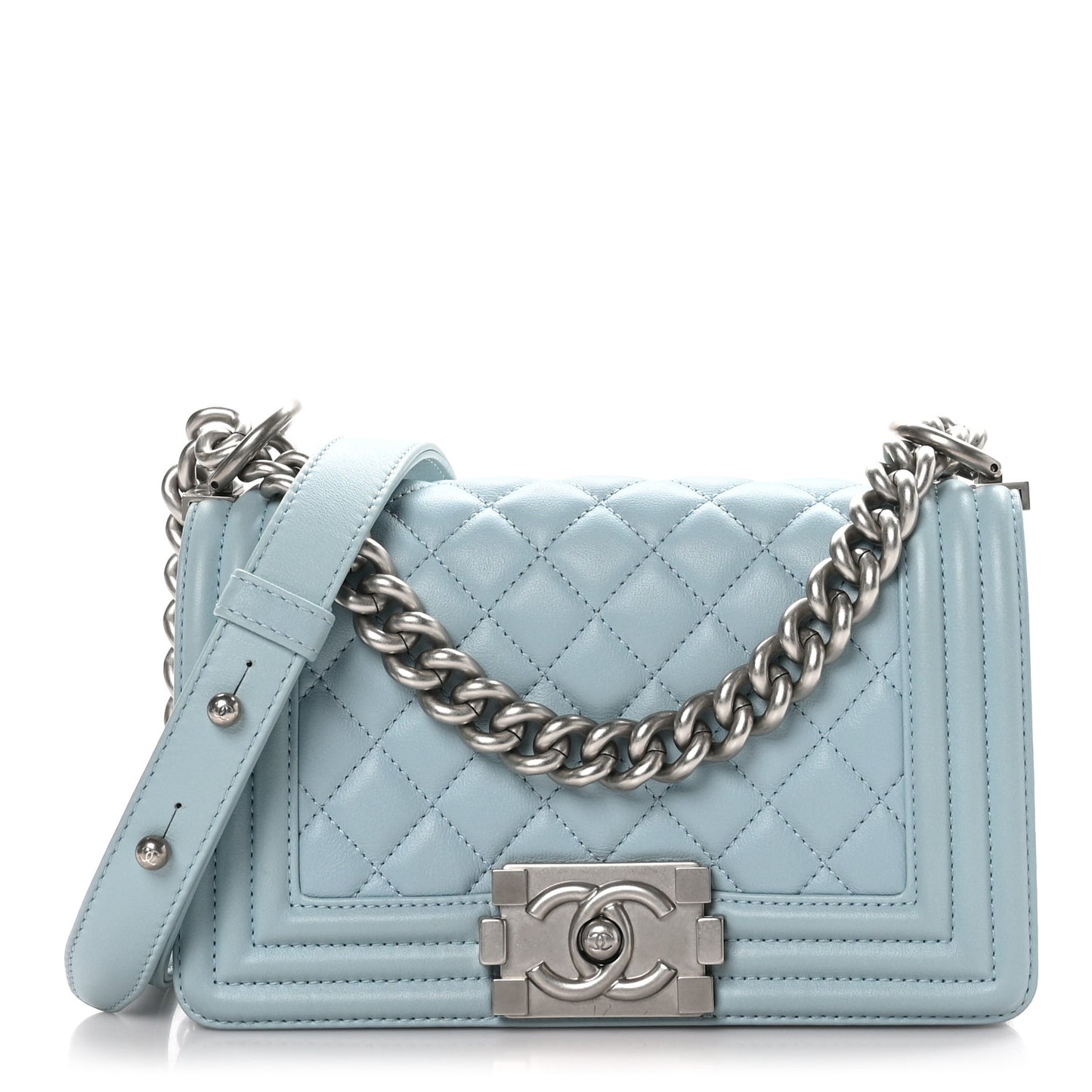 Lambskin Quilted Small Boy Flap Light Blue