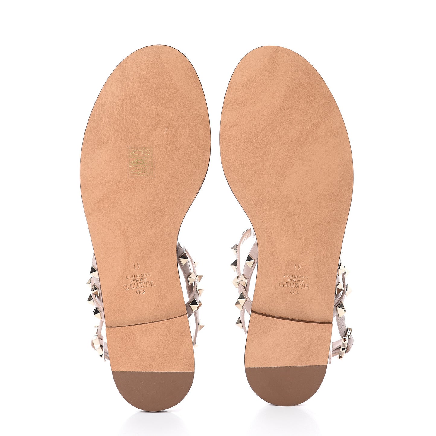 Nappa Rockstud T-Strap Slingback Flat Sandals 41 Poudre