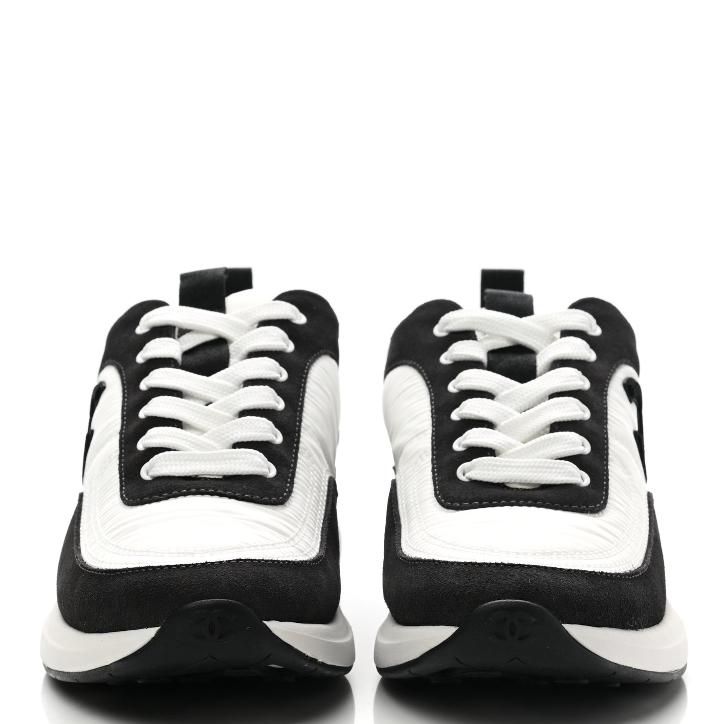 Nylon Suede Calfskin CC Sneakers 37 White Dark Grey