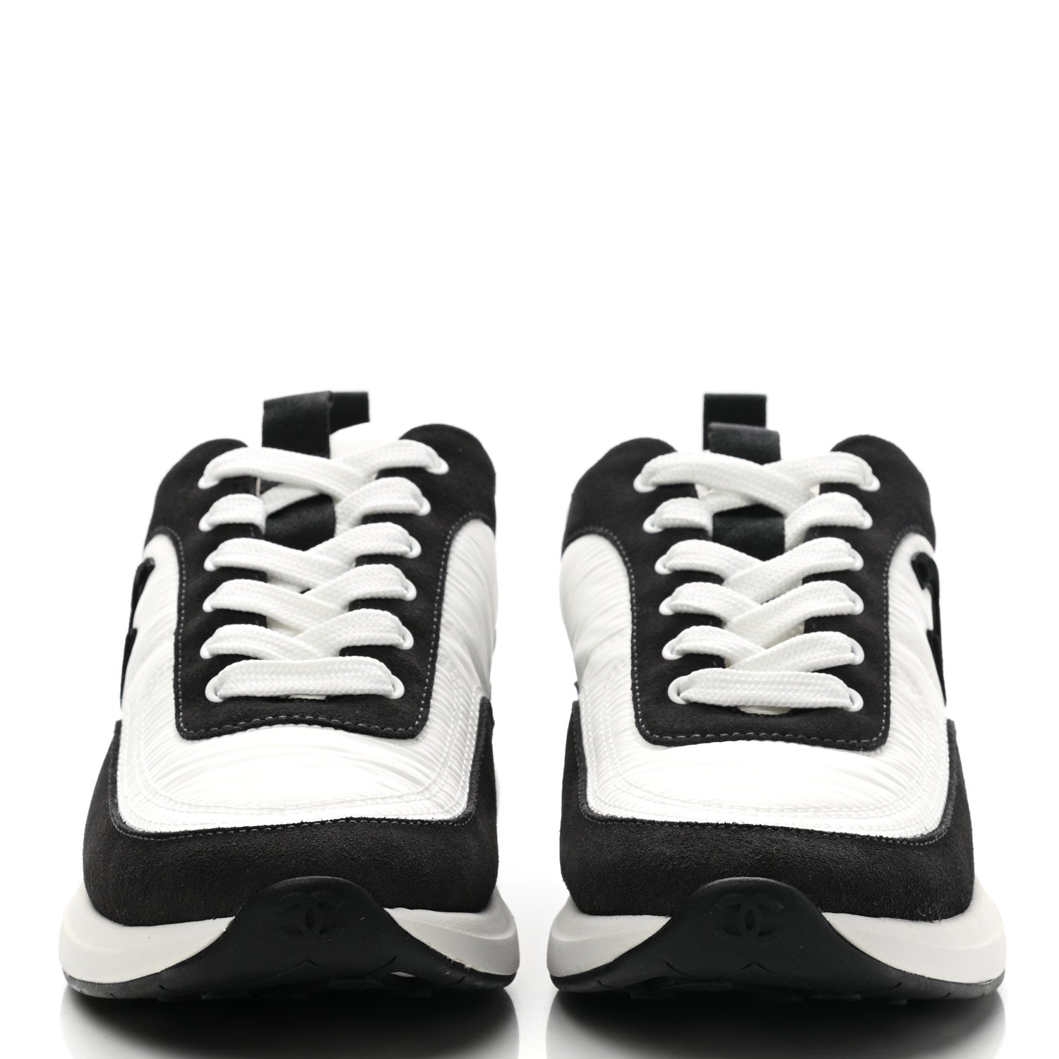Chanel Nylon Suede Calfskin CC Sneakers 37 White Dark Grey 2 of 8
