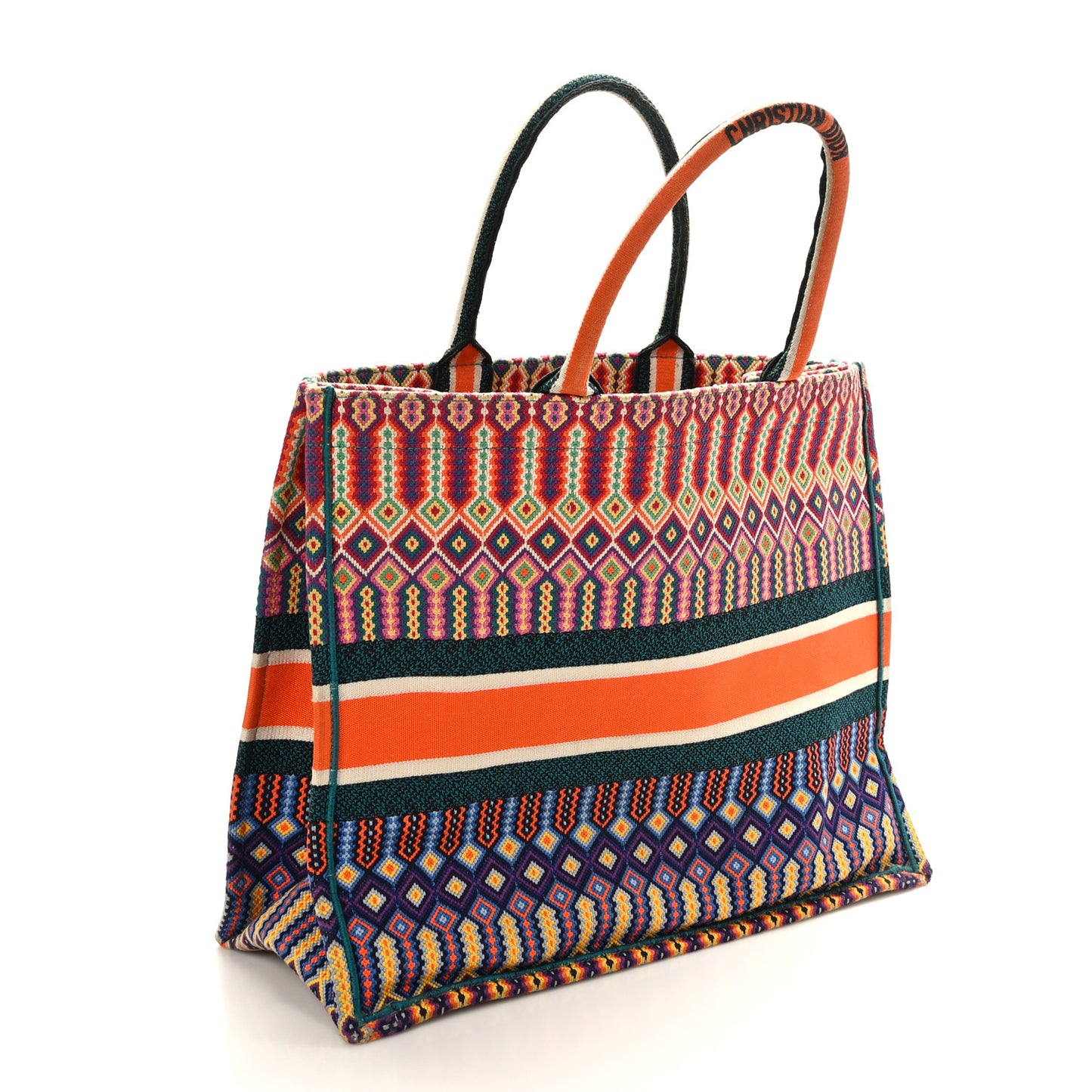 Canvas Embroidered Large Book Tote Orange Multicolor