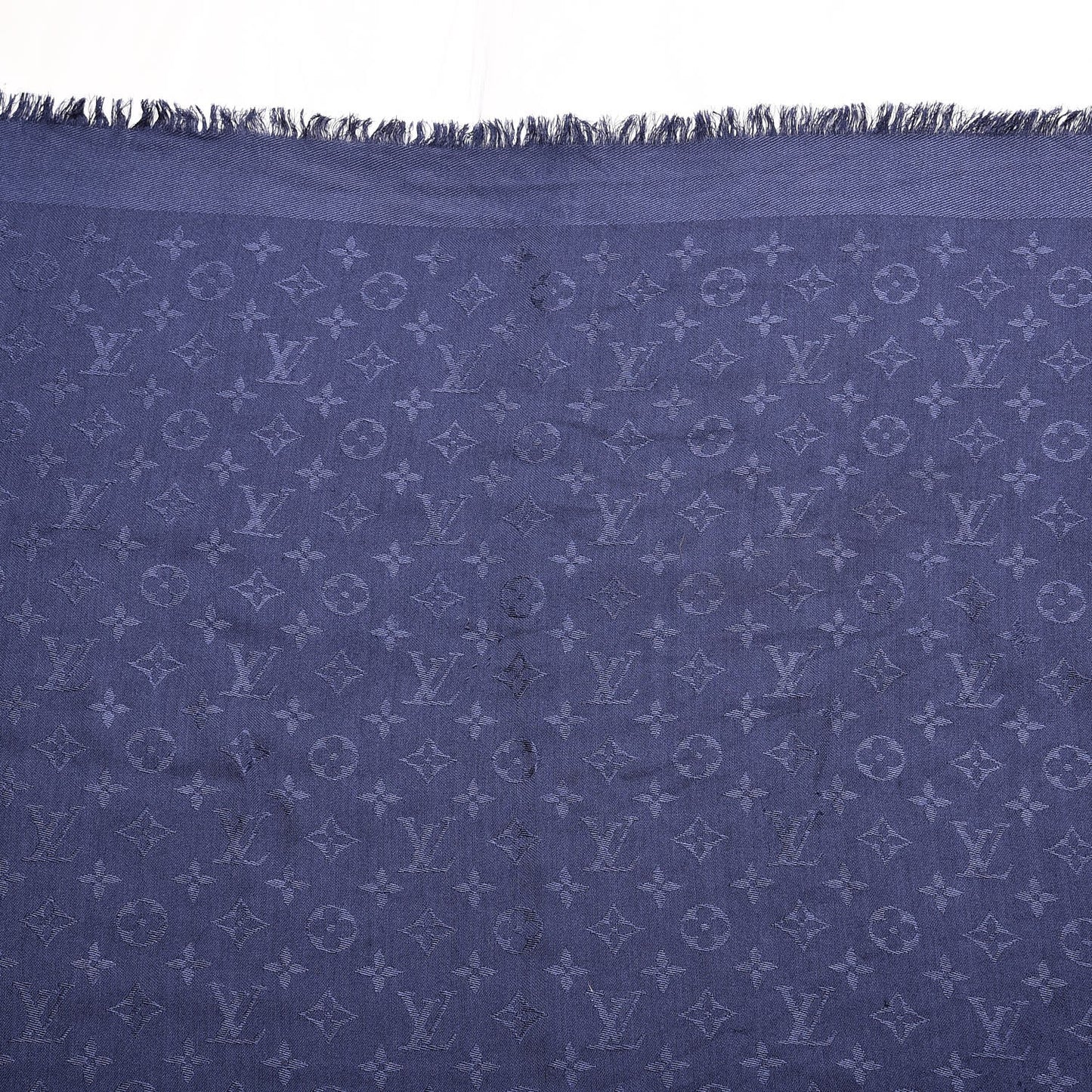 Silk Wool Monogram Shawl Night Blue