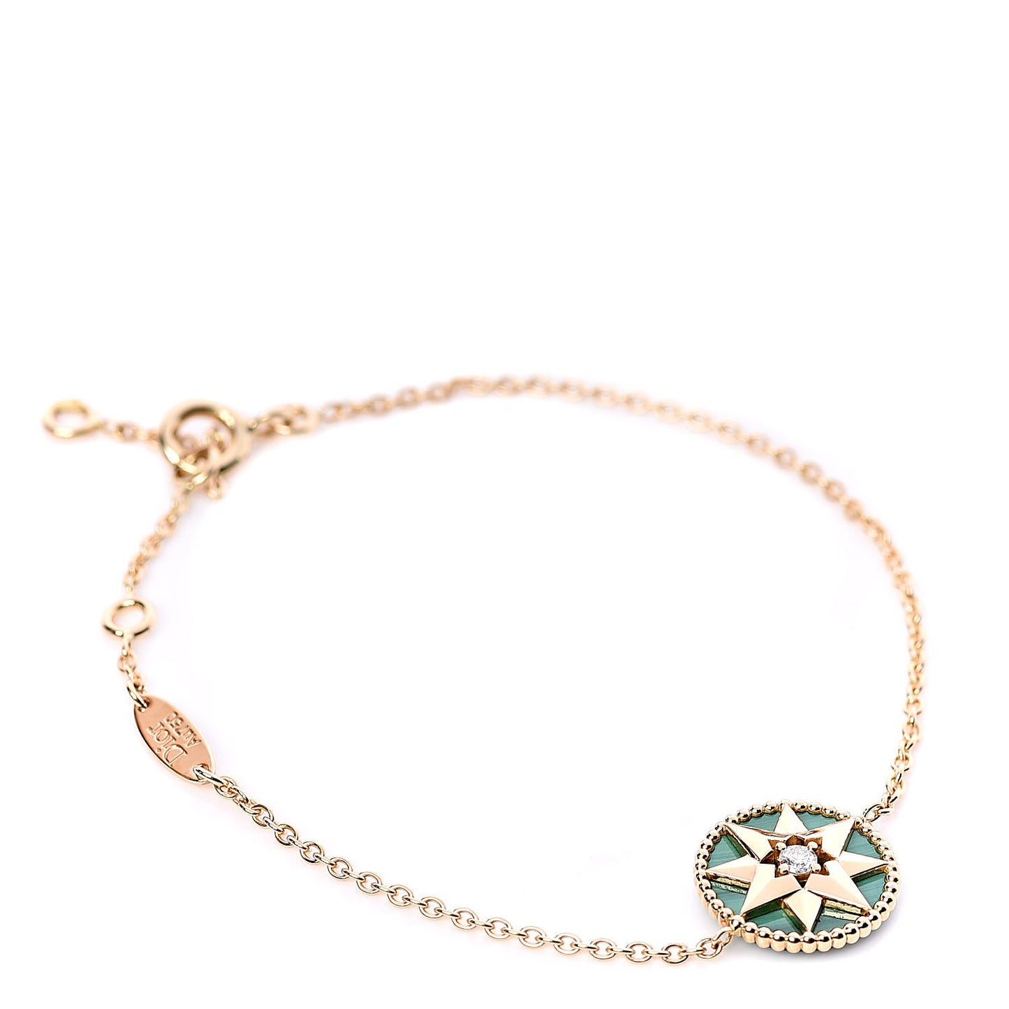 18K Yellow Gold Diamond Malachite Rose Des Vents Bracelet