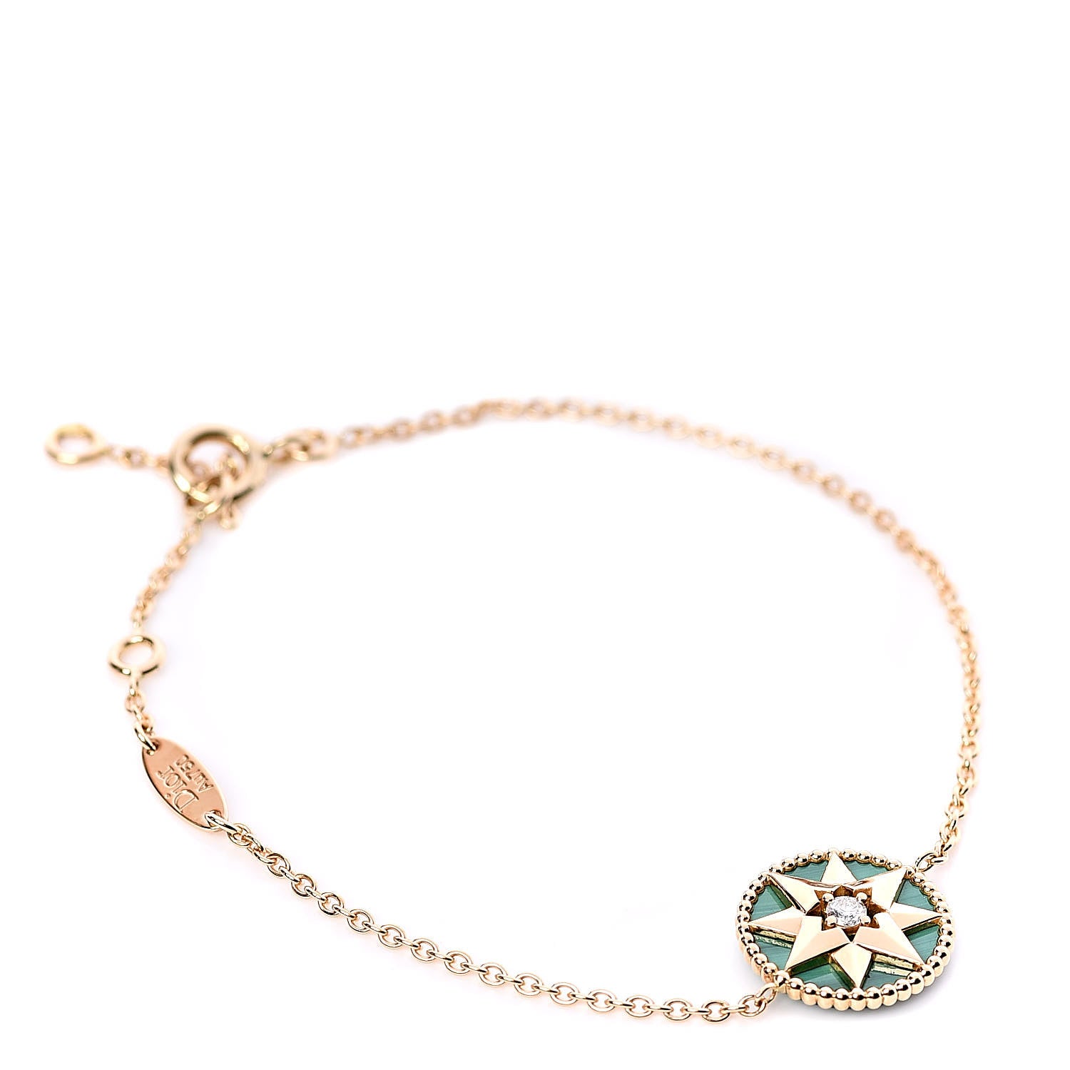 Christian Dior 18K Yellow Gold Diamond Malachite Rose Des Vents Bracelet 1 of 6