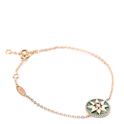 Christian Dior 18K Yellow Gold Diamond Malachite Rose Des Vents Bracelet 1 of 6