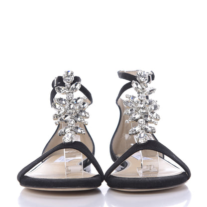 Jimmy Choo Suede Crystal Averie T-Strap Flat Sandals 39 Black 2 of 10