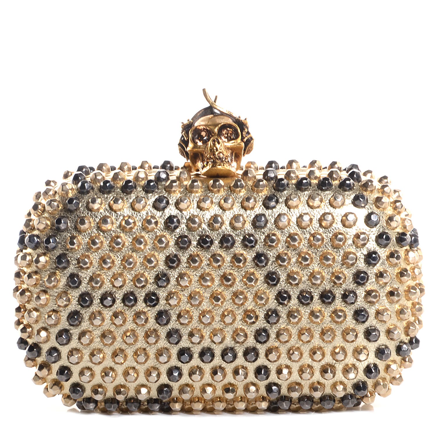 Alexander McQueen Bee Punk Skull Studded Box Clutch Gold 1 of 8