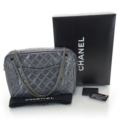 Chanel Metallic Aged Calfskin Quilted Large Reissue Camera Case Silver 3 of 9