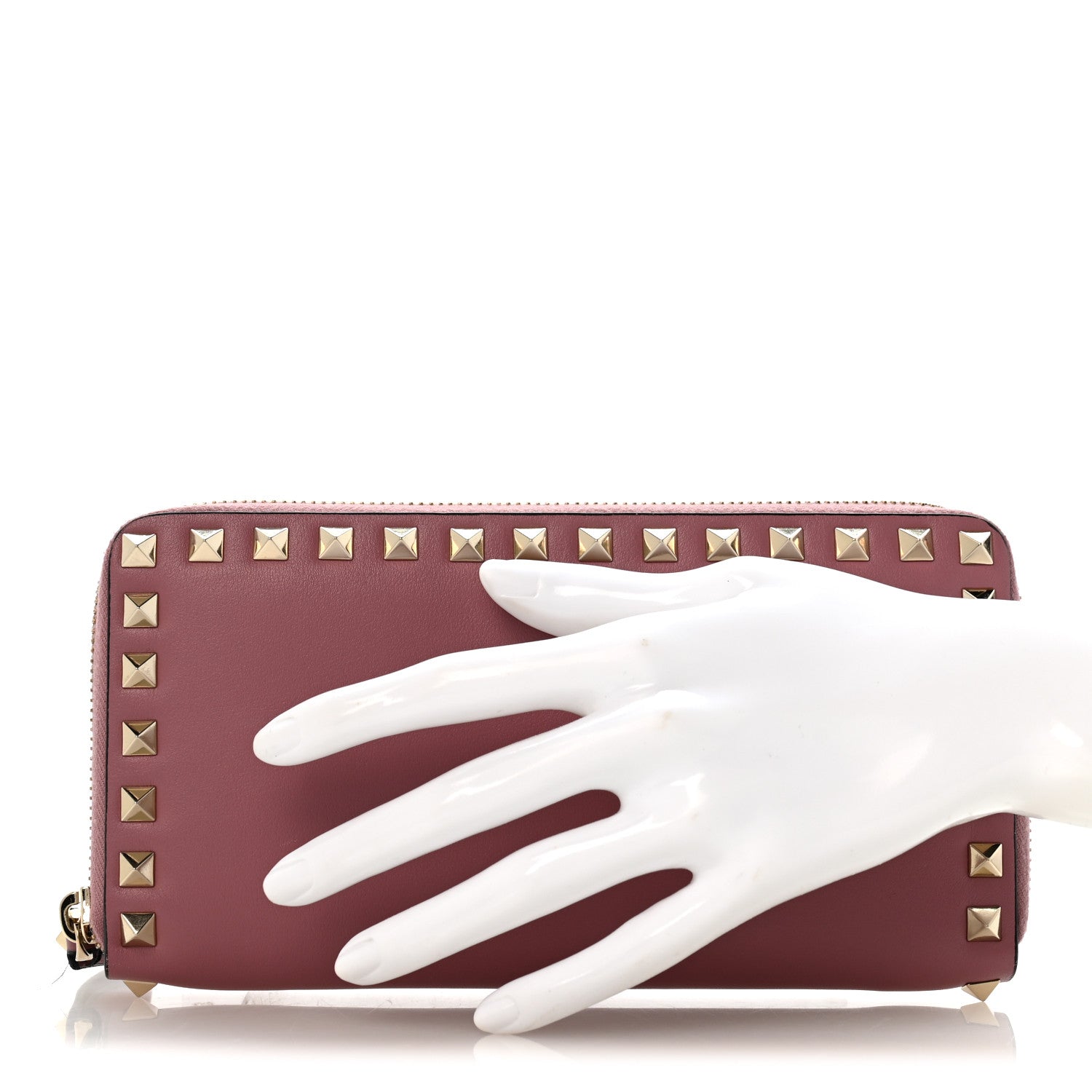 Valentino Garavani Calfskin Rockstud Zip Around Wallet Lipstick 2 of 12