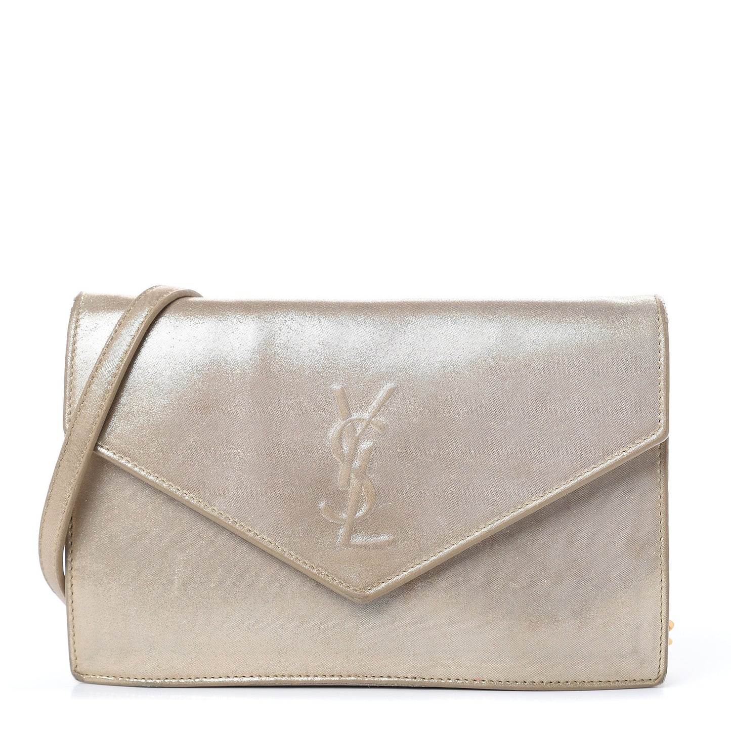 Metallic Fabric Monogram Envelope Chain Wallet Champagne