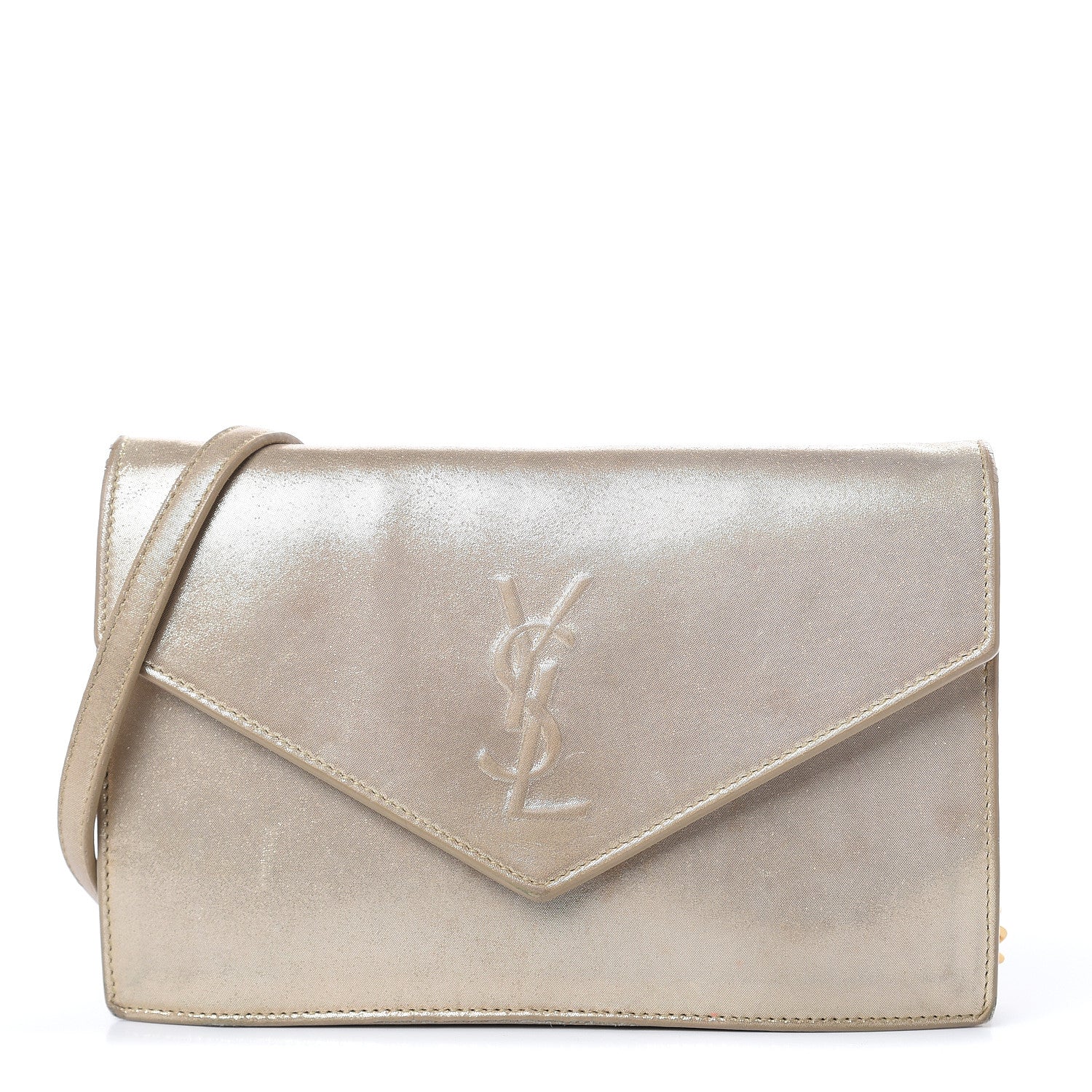 Saint Laurent Metallic Fabric Monogram Envelope Chain Wallet Champagne 1 of 17