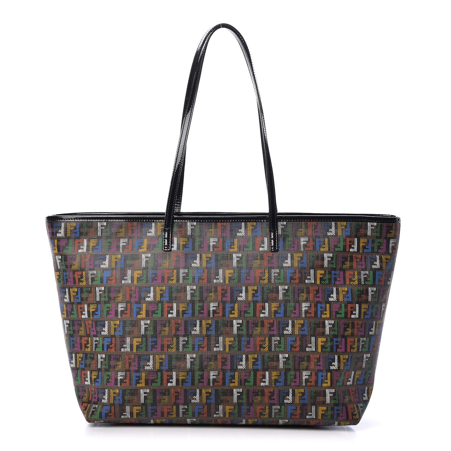 Zucca Spalmati Patent Zucchino Screen Print Medium Roll Tote Tobacco Multicolor Black