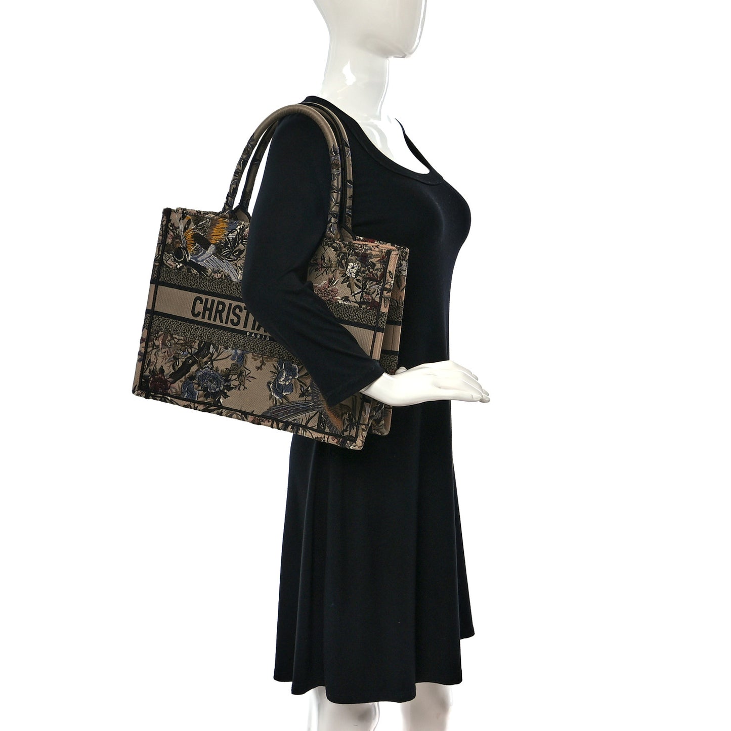 Canvas Embroidered Jardin D'Hiver Medium Book Tote Beige Multicolor