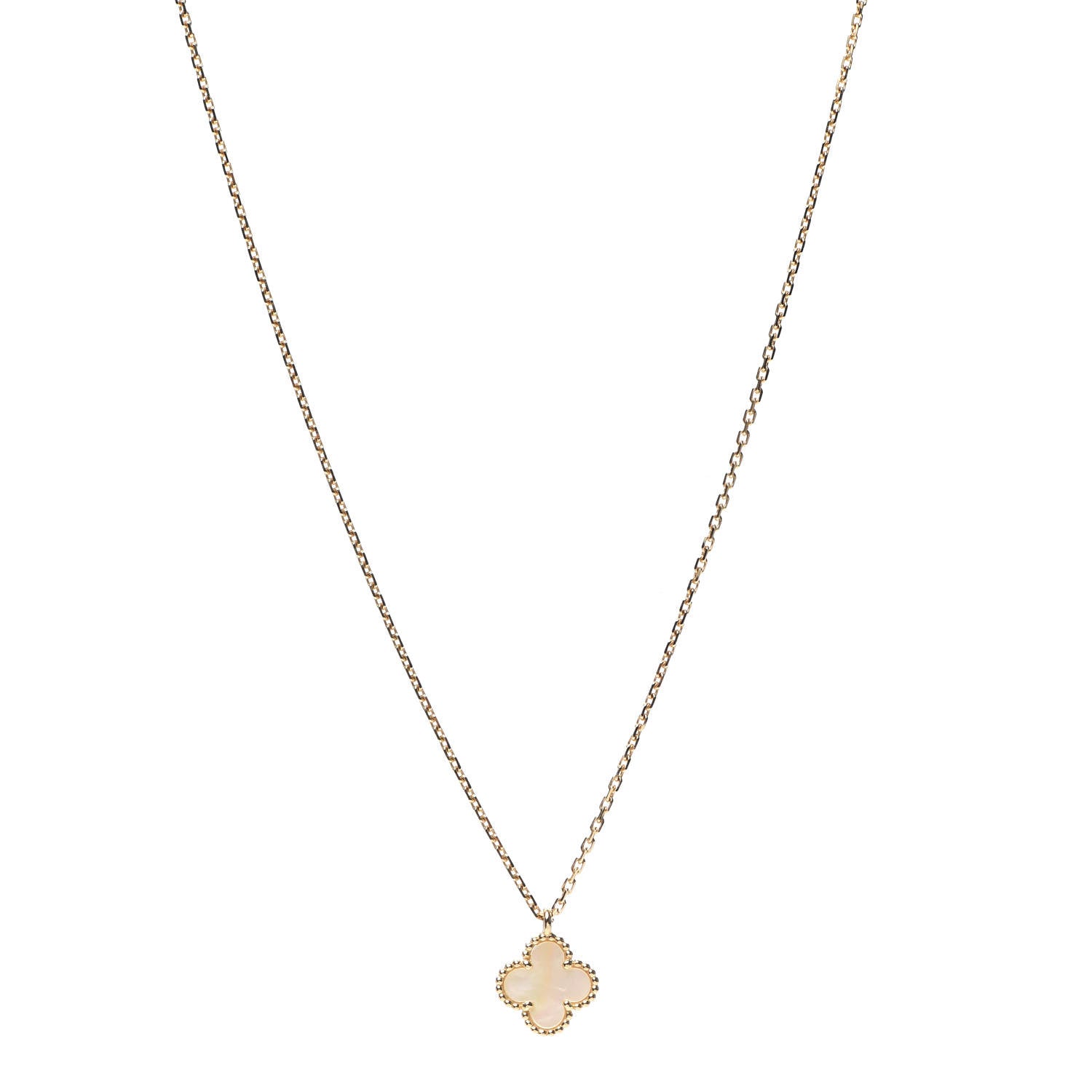 Van Cleef & Arpels 18K Yellow Gold Mother of Pearl Sweet Alhambra Pendant Necklace 1 of 8