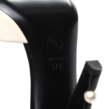 Chanel Lambskin Pearl Peep Toe d'Orsay Pumps 37.5 White Black 7 of 8