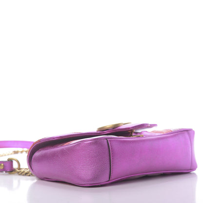 Gucci Metallic Calfskin Matelasse Mini GG Marmont Shoulder Bag Fuchsia 6 of 10
