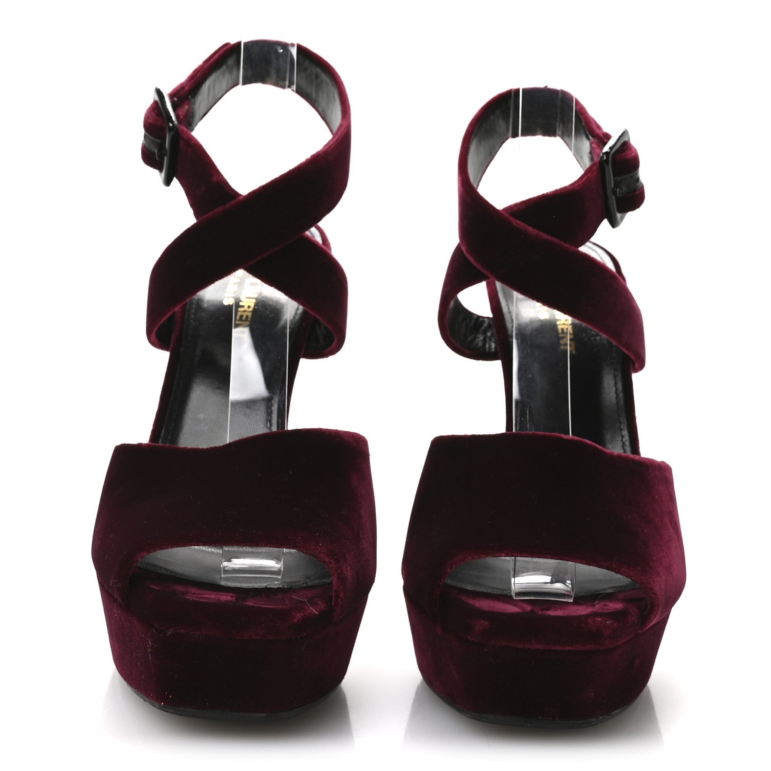 Saint Laurent Velvet Platform Sandals 38 Burgundy 3 of 9