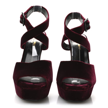 Saint Laurent Velvet Platform Sandals 38 Burgundy 3 of 9