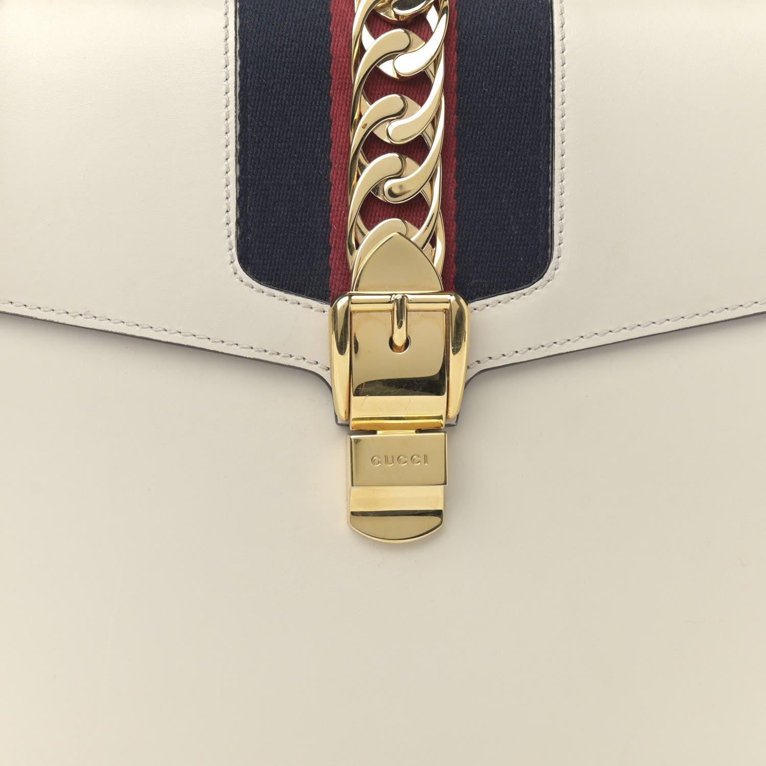 Gucci Calfskin Web Medium Sylvie Top Handle Bag White 8 of 16