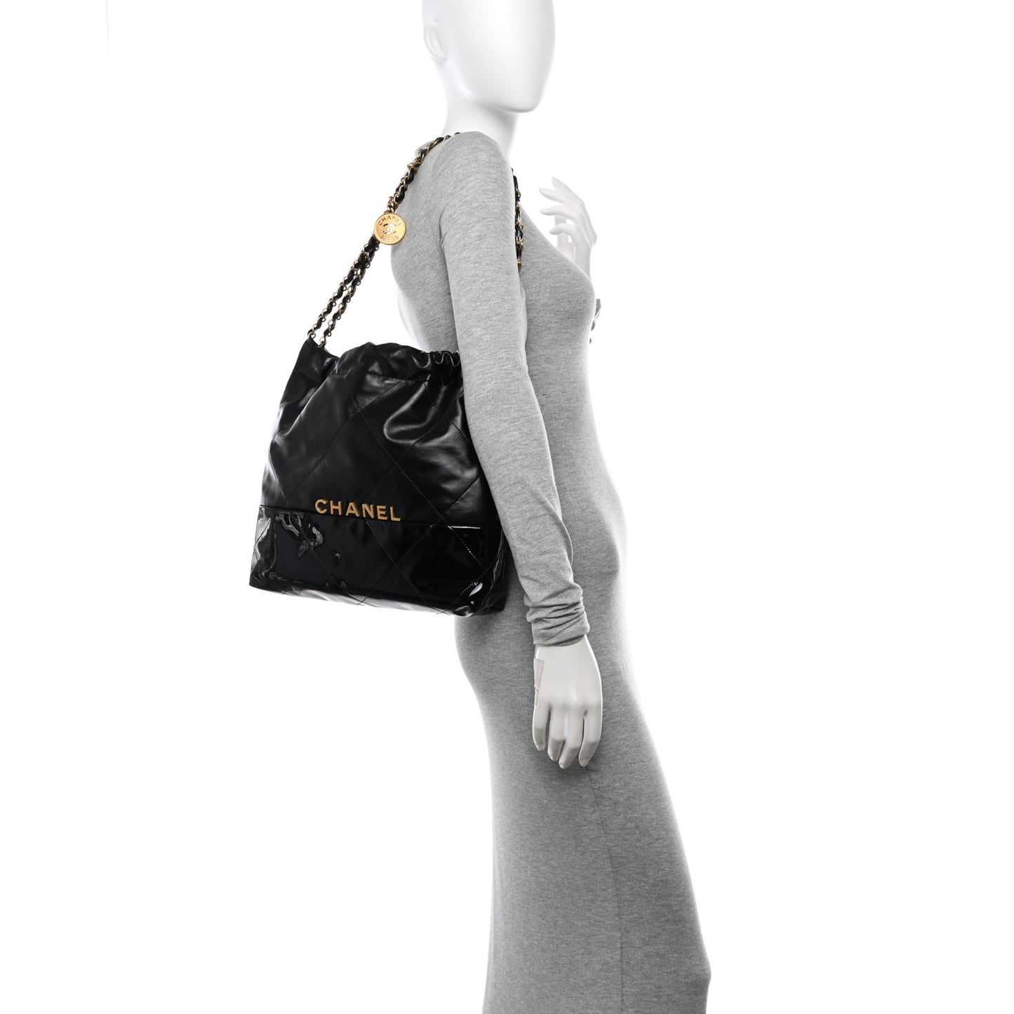 Shiny Calfskin Patent Quilted Small Chanel 22 Black