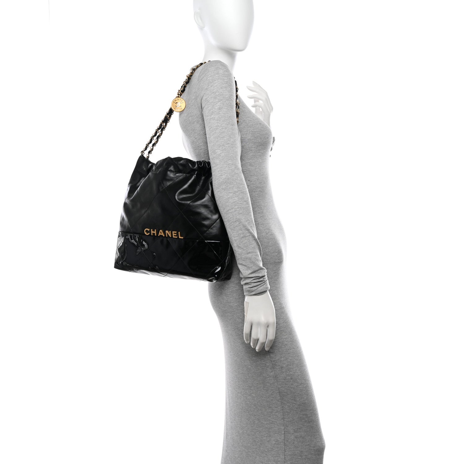 Chanel Shiny Calfskin Patent Quilted Small Chanel 22 Black 2 of 12