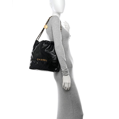 Chanel Shiny Calfskin Patent Quilted Small Chanel 22 Black 2 of 12