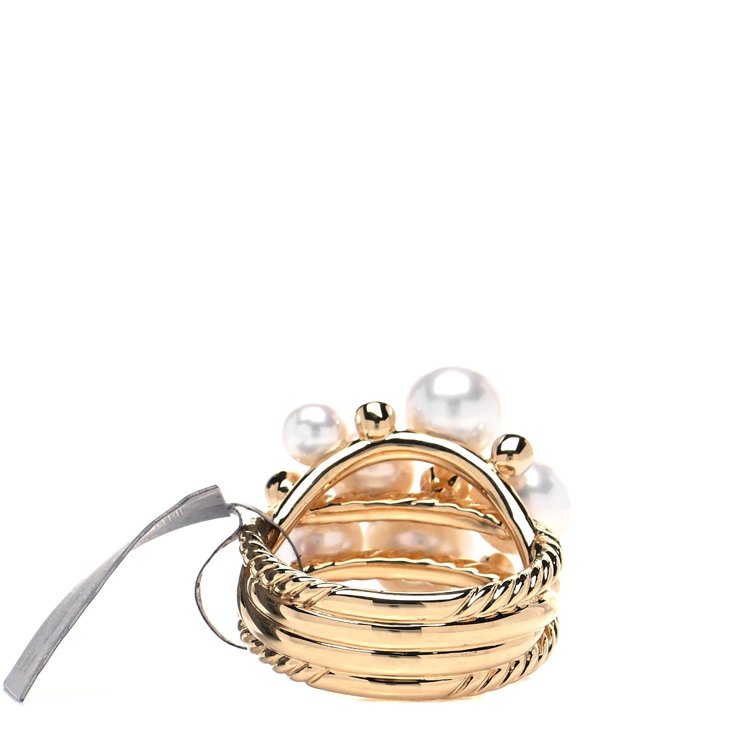 David Yurman 18K Yellow Gold Diamond Pearl Cluster Cable Ring 60 9 3 of 6