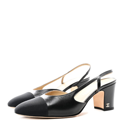Chanel Goatskin Grosgrain Cap Toe CC Slingback Sandals 39 Black 3 of 9