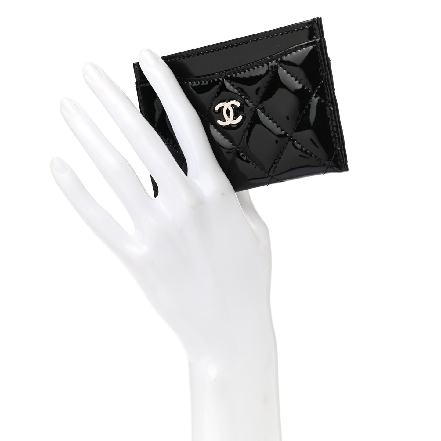 Patent Calfskin Quilted Card Holder Black