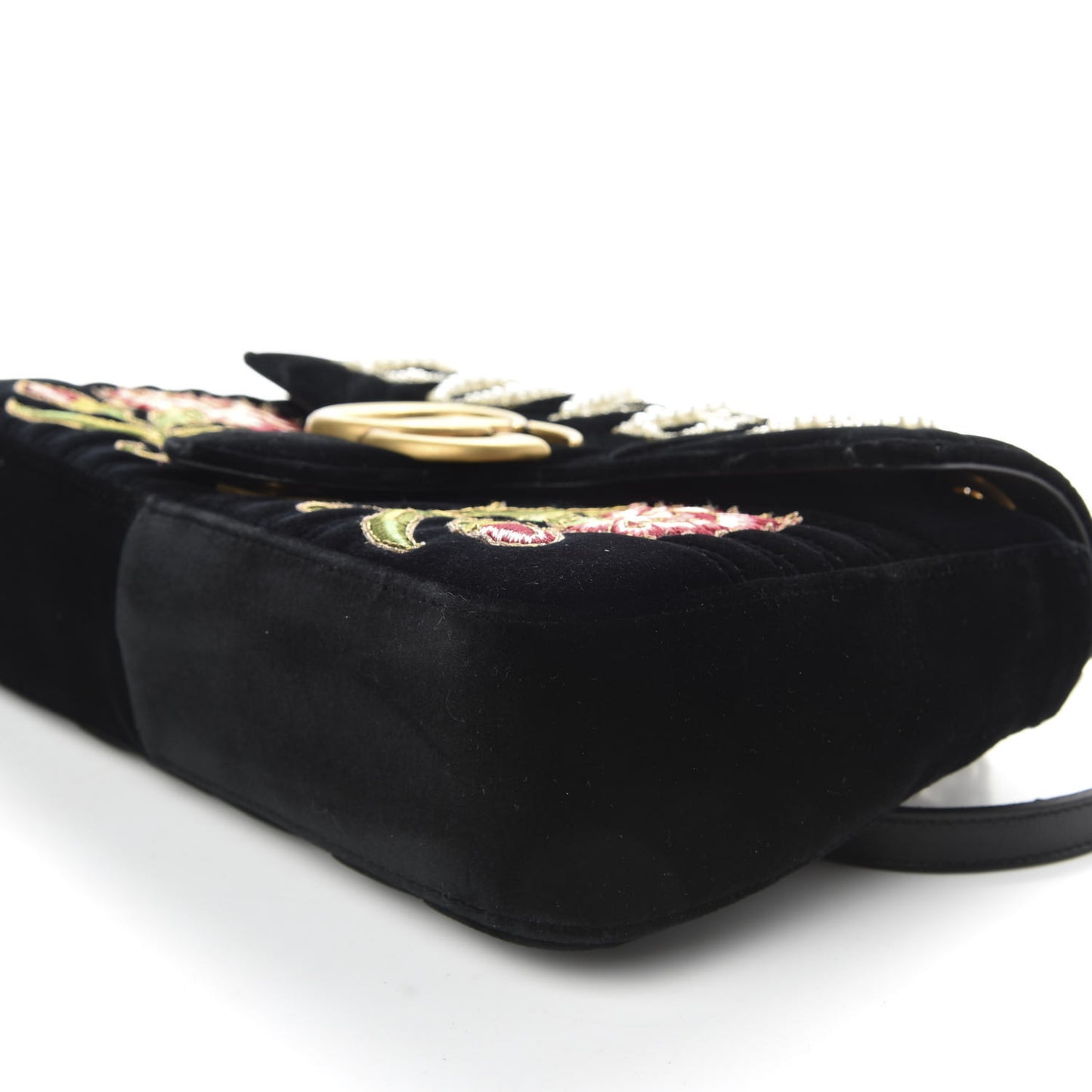Velvet Matelasse Loved Embroidered Medium GG Marmont Shoulder Bag Black