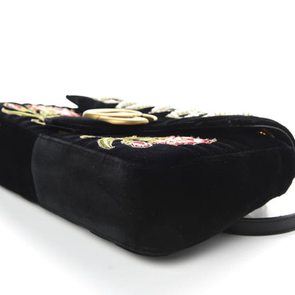 Gucci Velvet Matelasse Loved Embroidered Medium GG Marmont Shoulder Bag Black 7 of 10
