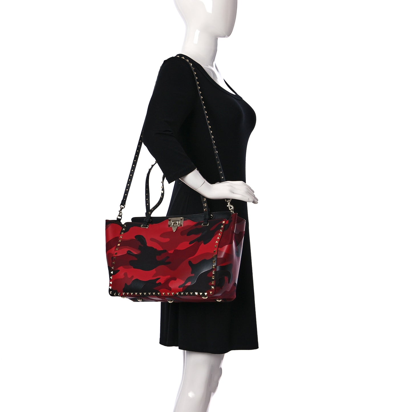 Nappa Canvas Camouflage Medium Rockstud Tote Red