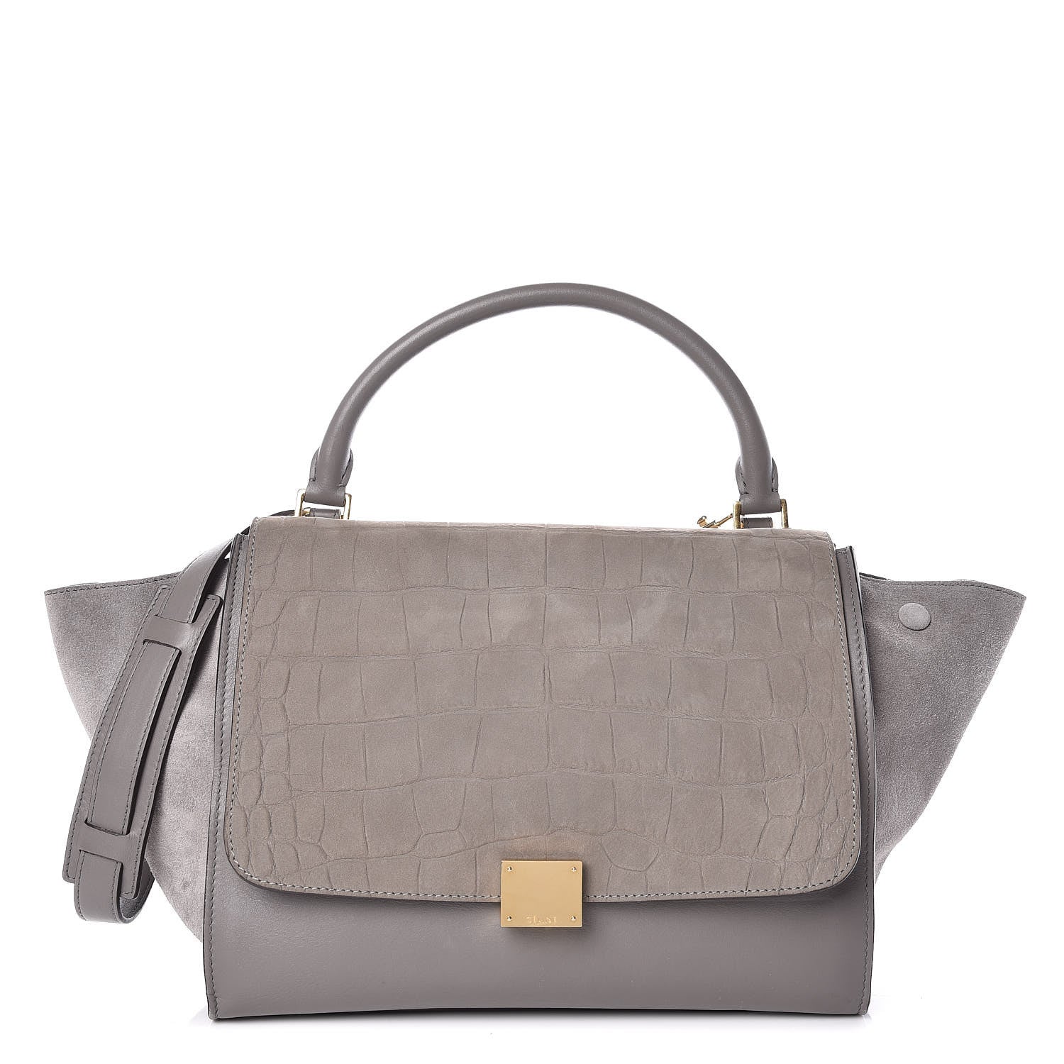 Celine Crocodile Embossed Nubuck Medium Trapeze Grey 1 of 18