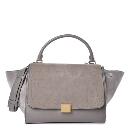 Celine Crocodile Embossed Nubuck Medium Trapeze Grey 1 of 18